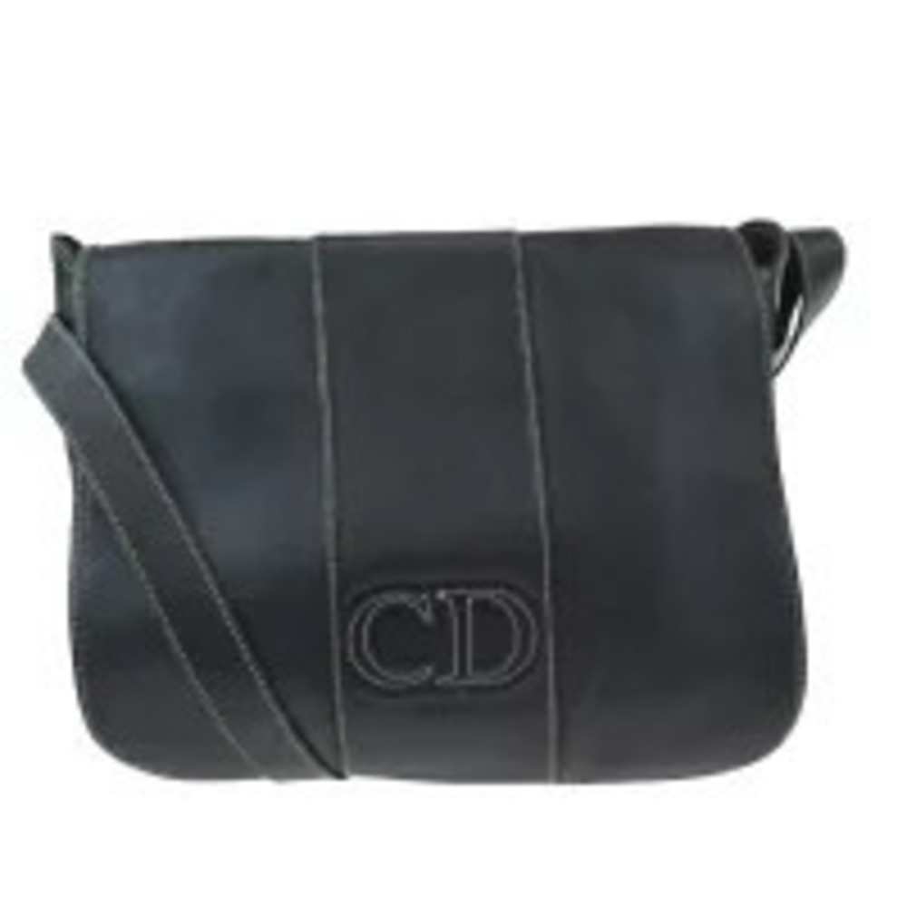 hristian Dior shoulder bag black leather embossed CD logo
